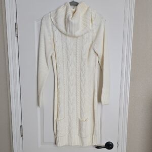 VENUS Cream Cable Knit Turtleneck Sweater Dress